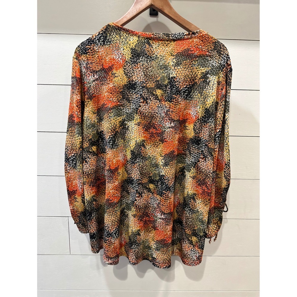 Pure Essence Urbanology Womens XL V-Neck Abstract Print Ruched Sleeve Top Canada - Picture 4 of 5